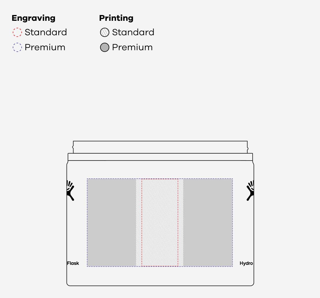 16 oz Wide Mouth bottle w. Flex Sip outline: Engraving 1.75 in (W) x 4.25 in (H) Placement Front Side & Back Side | Printing 7 in (W) x 4.25 in (H) Placement Front Side & Back Side