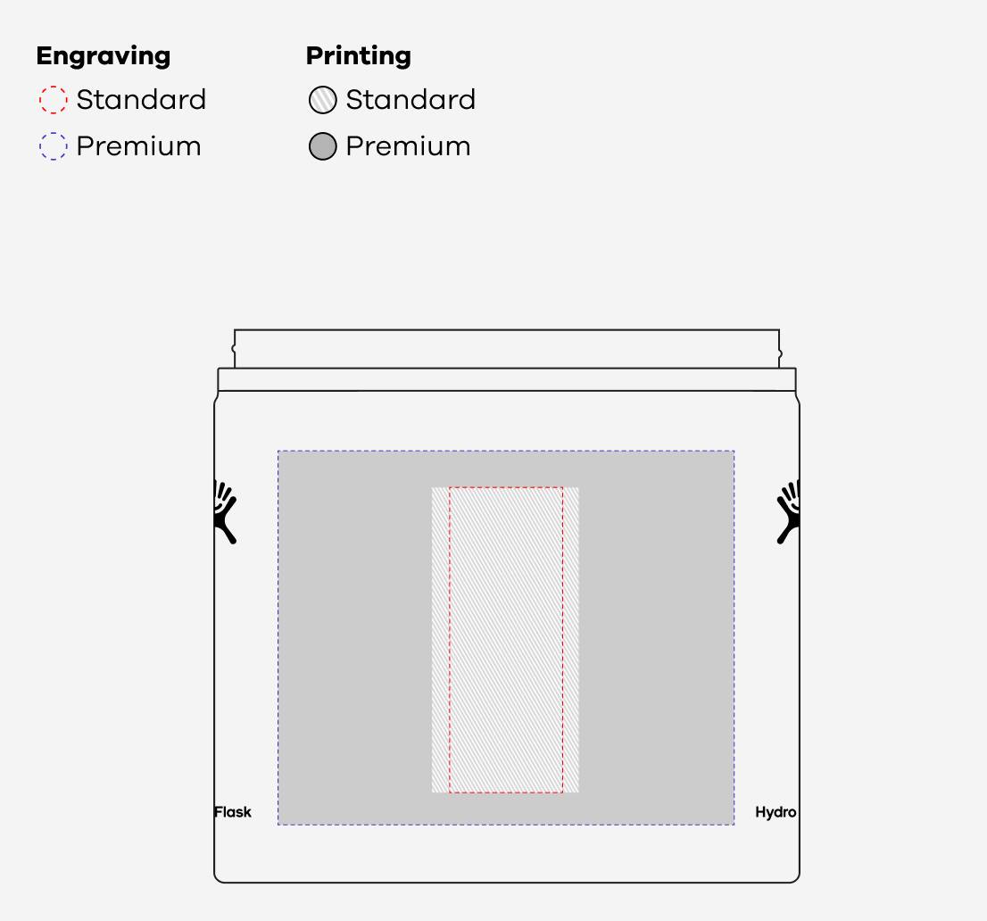 20 oz Wide Mouth bottle w. Flex Sip outline: Engraving 1.75 in (W) x 4.75 in (H) Placement Front Side & Back Side | Printing 7 in (W) x 5.75 in (H) Placement Front Side & Back Side