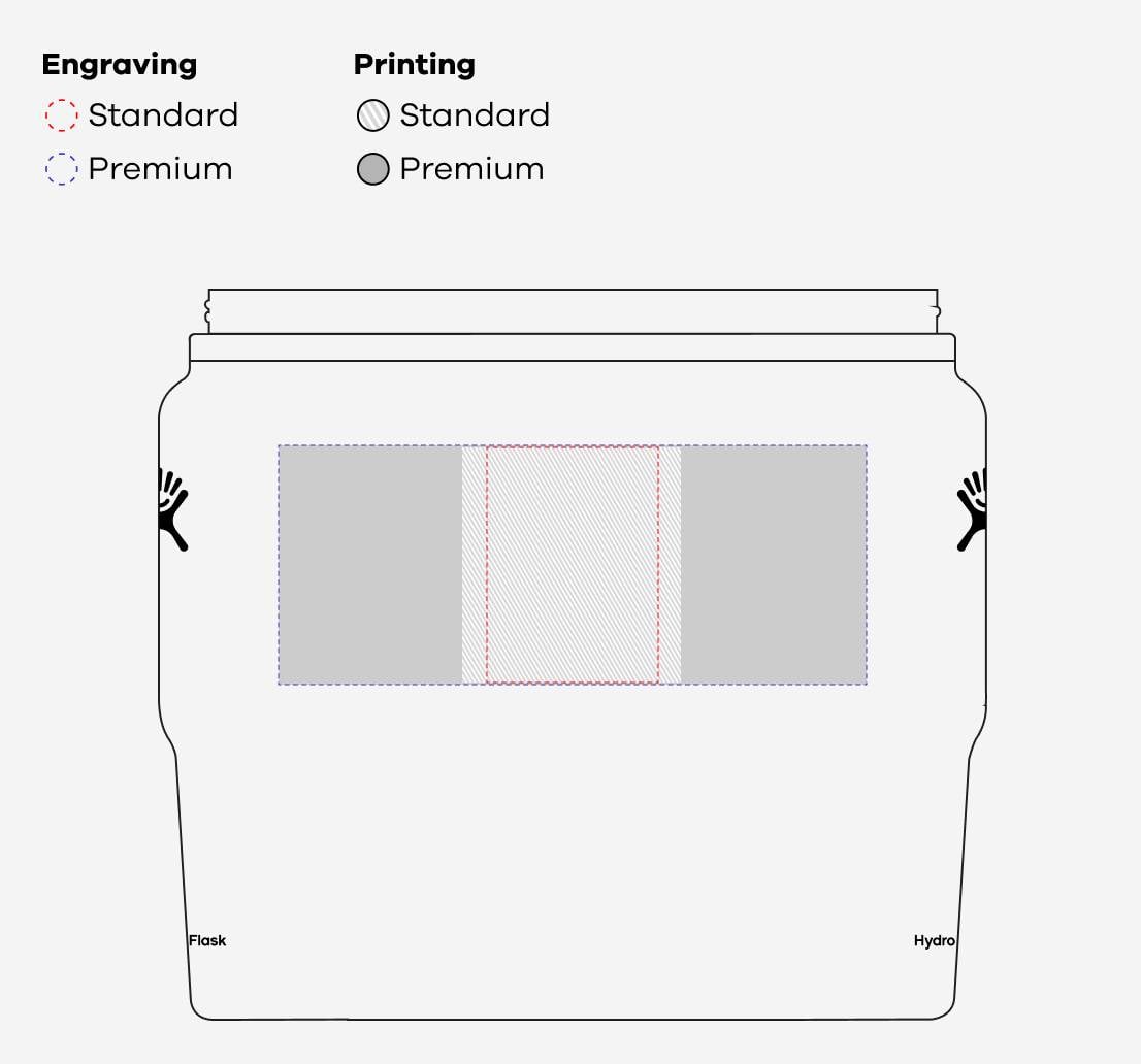 32 oz Travel Bottle w/ Flex Sip Lid bottle outline: Engraving 2.3 in (W) x 3.25 in (H) Placement Front Side & Back Side | Printing 8 in (W) x 3.25 in (H) Placement Front Side & Back Side
