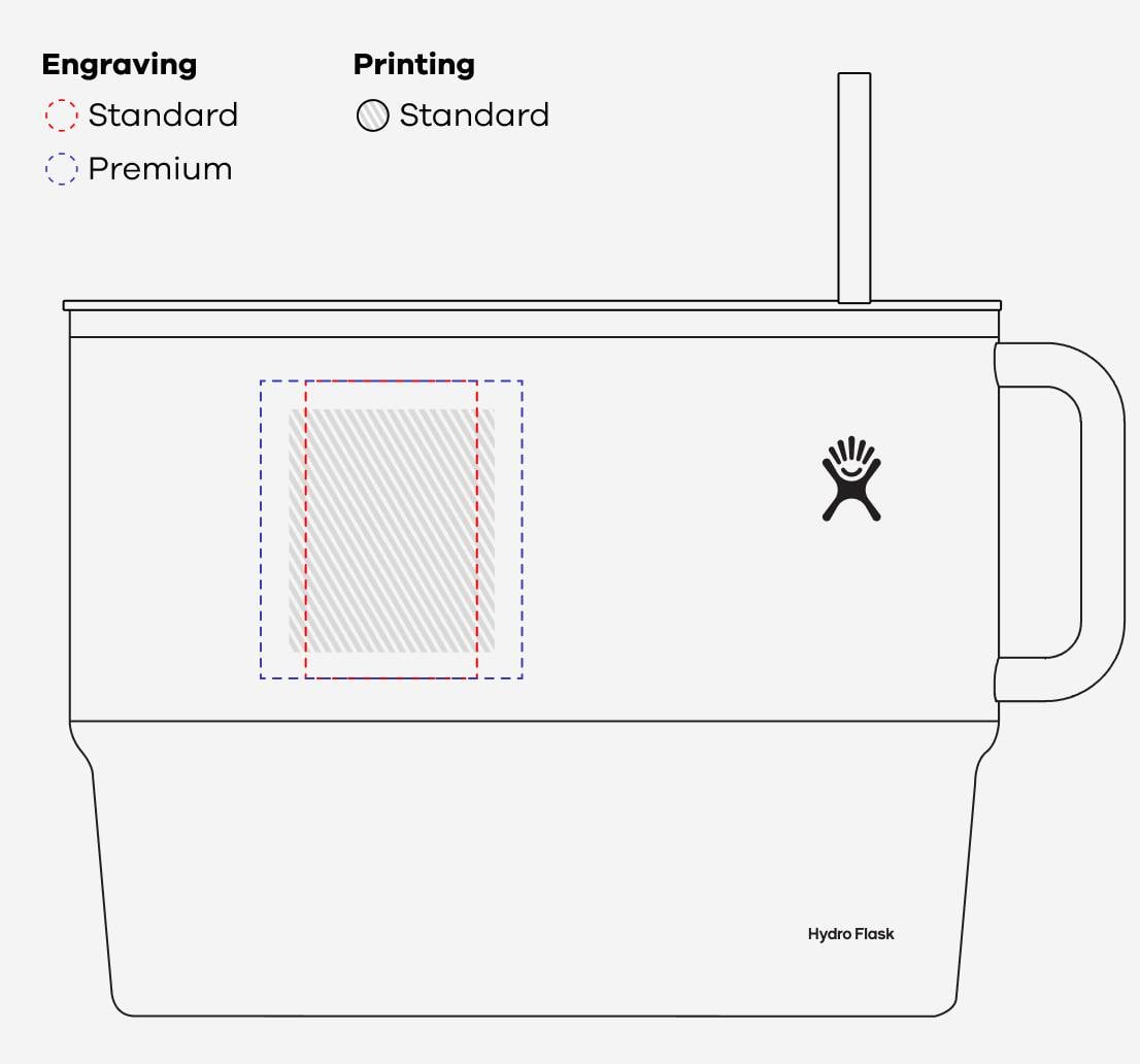 40 oz All Around&trade; Travel Tumbler outline: Engraving 2.3 in (W) x 4 in (H) , Printing 2.75 in (W) x 3.25 in (H) Placement Front Side & Back Side