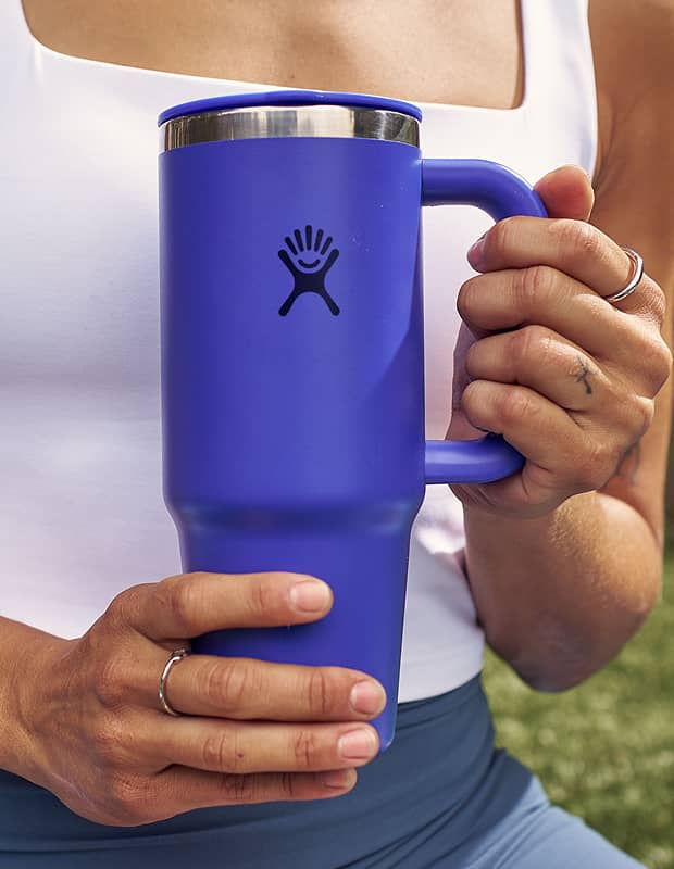 Close up image of a Capri Blue Hydro Flask Travel Tumbler